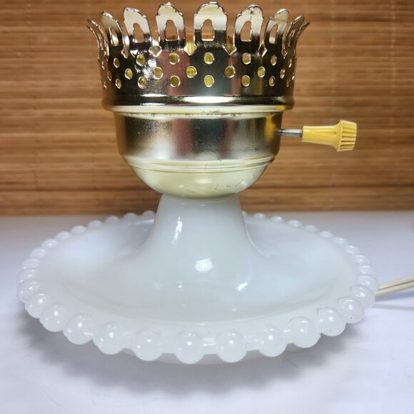 Hurricane Lamp Vintage Electric White Milk Glass Floral Tabletop or Bedside Lamp - Picture 9 of 10